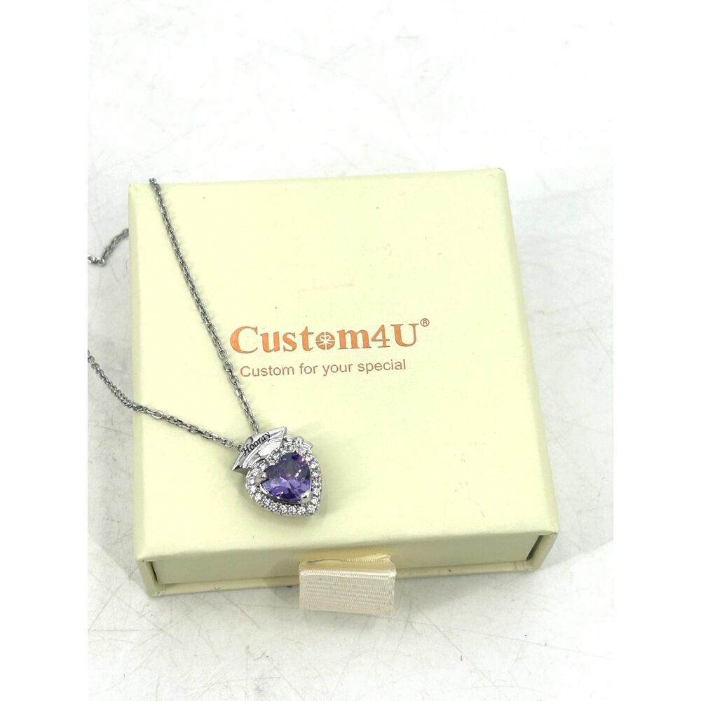 NEW Graduation 14k Gold Plate Silver Purple June Birthstone CZ Hooray Necklace